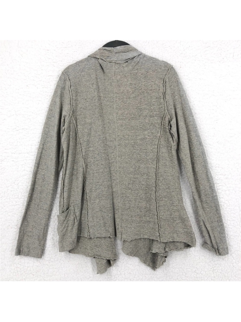 James Perse Cardigan Sweater Womens 3 Gray Heather Waterfall Pockets Knit Cotton - Picture 2 of 6